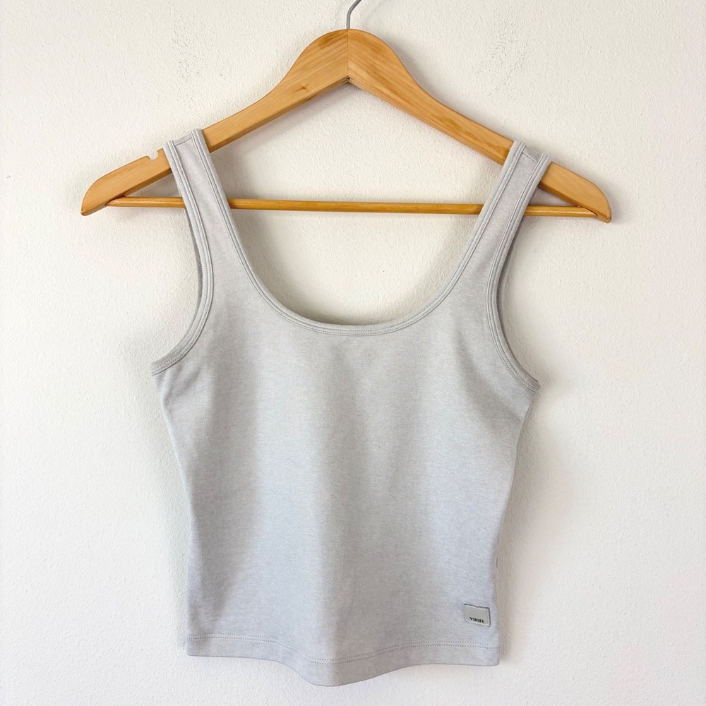 Vuori Lux Crop Tank Heather Grey Scoop Neck Activewear VW1089 XS